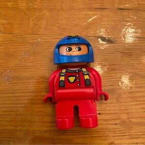 Lego Duplo Racer Red Outfit Blue Helmet Minifigure